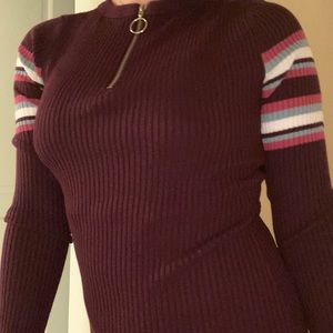 Ribbed quarter zip long-sleeve with stripes
